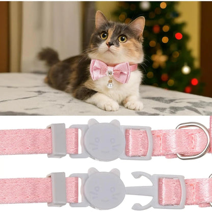 2Pack Adorable Cat Collar with Bow, Cute Kitten Collars for Girl Cats Pink Cat Bows & Accessories Breakaway Safety Cat Bowtie Collar(Style 1) Leash Cat Accessories Comfort Collars