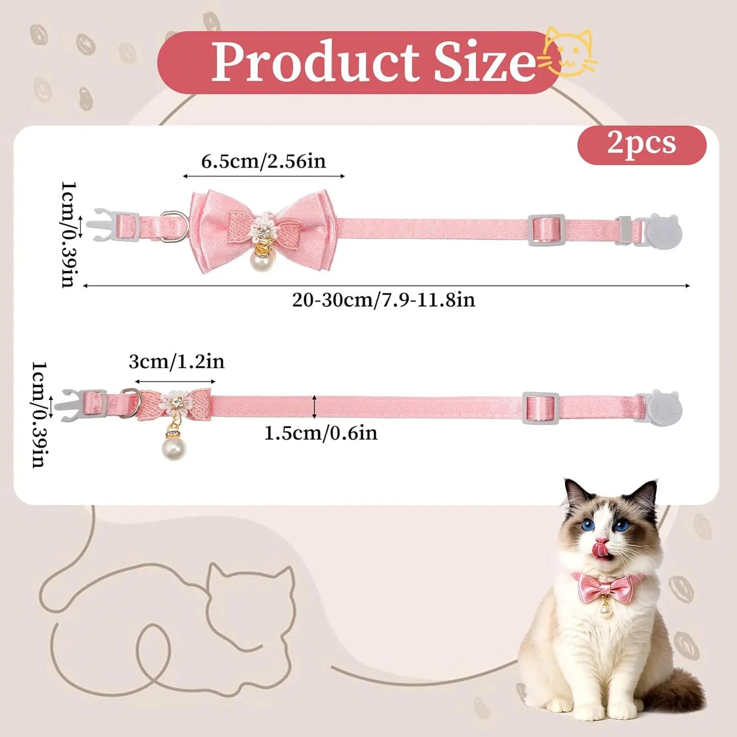 2Pack Adorable Cat Collar with Bow, Cute Kitten Collars for Girl Cats Pink Cat Bows & Accessories Breakaway Safety Cat Bowtie Collar(Style 1) Leash Cat Accessories Comfort Collars