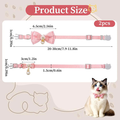 2Pack Adorable Cat Collar with Bow, Cute Kitten Collars for Girl Cats Pink Cat Bows & Accessories Breakaway Safety Cat Bowtie Collar(Style 1) Leash Cat Accessories Comfort Collars
