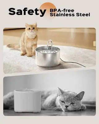 304 Stainless Steel Cat Water Fountain, 74Oz Capacity, Ultra-Quiet & Compact, Easy Cleaning, Keeps Water Fresh 24/7, No Sputter - Ideal for Pets